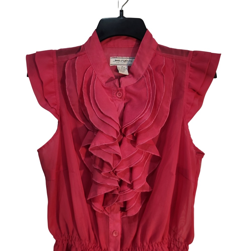 Jamie Nicole Barbiecore Pink Ruffle Front Peplum Sheer Blouse Sleeveless Vtg S/M